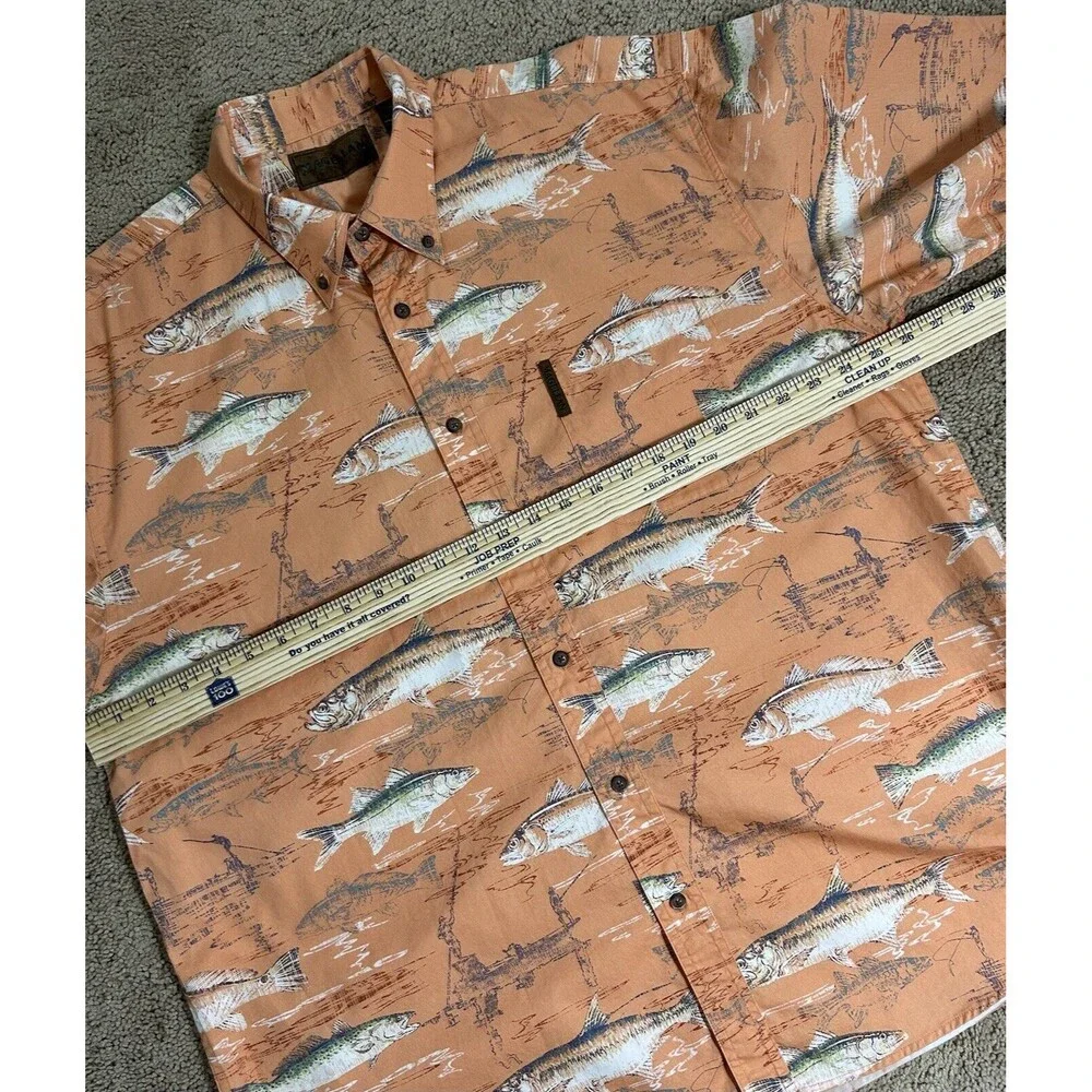 Magellan‎ Sportswear Mens XL Orange Fish & Lure Graphics Button Down Shirt